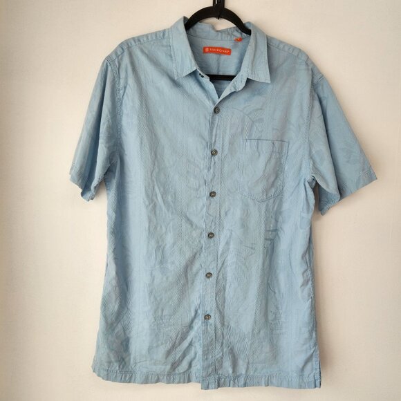Tori Richard Silk Blend Blue Button Down Shirt Hawaiian Tropical Beachy Men's L - Picture 1 of 9